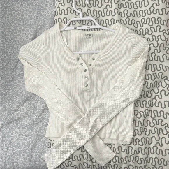 Cream Ribbed Button-Up Top - Picture 1 of 1